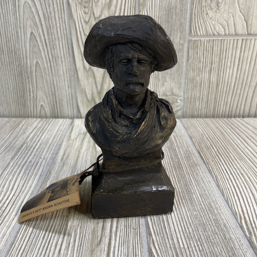 J Largo Luke Original Western Cowboy Bust Sculpture Vintage Bronze Tone Statue